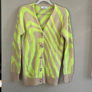 TNA Aritzia Stripe City Mohair Blend cardigan in tan/lime green size XXS